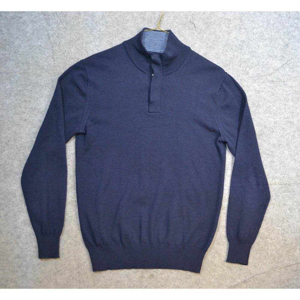 Charles Tyrwhitt Sweater Mens M Blue Extra Fine Merino Henley Mock Neck Italy